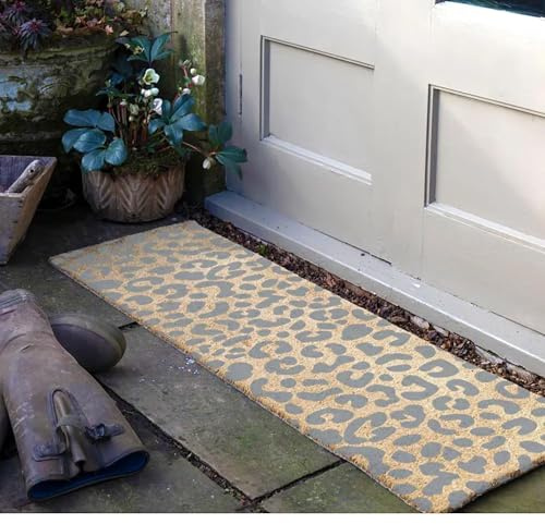 Artsy Mats - Grey Leopard Print Patio Doormat - Features Tufted Coconut Fibre - Non-Slip Rubber Backed Doormats - Heavy Duty, Decorative OutDoormats, (120x40cm)