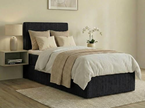 A&J MöbelLand Boxspringbett RALF 80x200 mit Bettkasten und Visco-Topper – Bonellmatratze H3 – Stauraum Links – Schwarz
