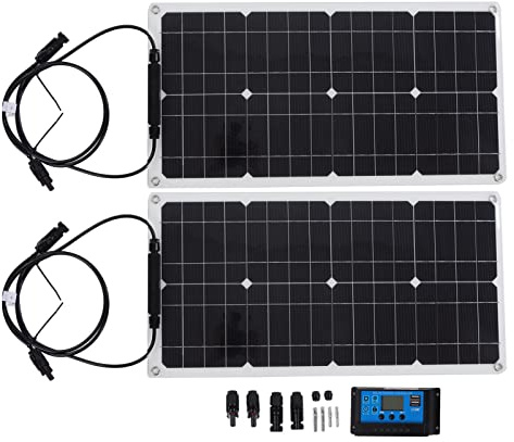 Kit de chargeur solaire 50W, panneau photovoltaïque étanche Double pièce avec contrôleur de chargeur de batterie 30A pour serres