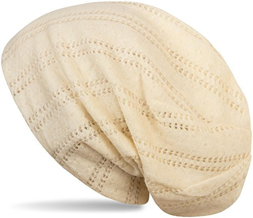 styleBREAKER Beanie Mütze mit Lochstrick Muster, Vintage Slouch Longbeanie, Unisex 04024095, Farbe:Creme-Beige