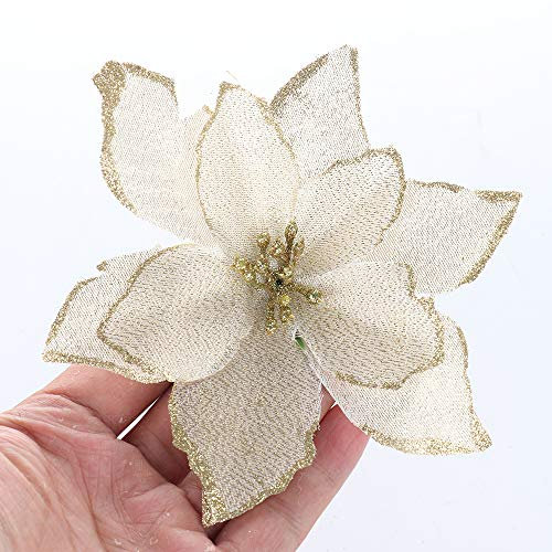 JK Künstliche Glitzer-Blumen für Hochzeit, Weihnachten, Weihnachtsbaum, Kränze, Dekoration, Ornament, 12 Stück