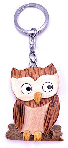 H-Customs Süße Eule Ast sitzend Holz Edel Handmade Schlüsselanhänger Anhänger