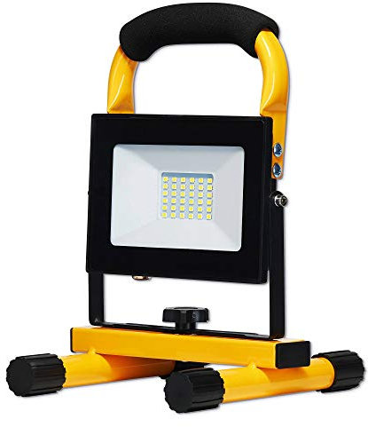 LED Bau-Strahler 30W mit 3m Kabel - IP65 Arbeitsscheinwerfer mit gelbem Stangestell - Baulampe für Innen und Außen Bauscheinwerfer