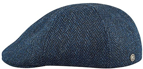 Sterkowski Rusty Schlägermütze Herren | Harris Tweed Schiebermütze Herren Tweed | Newsboy Cap Herren Flatcap Herren Schiebermütze Winter Baskenmütze Herren Irische Mütze Herren 57 cm Blau/Schwarz