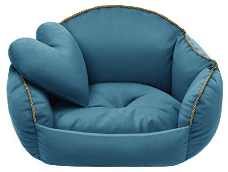 Salla Bett für Hunde & Katzen, Waschbares Hundebett, Kuschelbett für Haustiere, Flauschig & Kuschlig, Haustierbett, Kuschelkörbchen mit Kissen, Herzkissen mit Katzenbett, Seefarbe, 75 x 65 cm