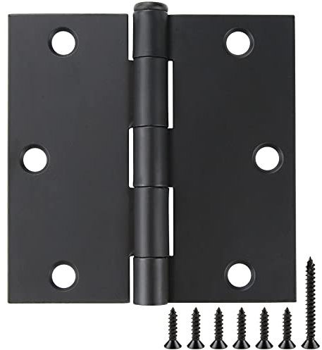 Lot de 12 charnières de porte carrées noires mates, 8,9 x 8,9 cm, charnières de porte intérieure de 8,9 cm, coins carrés, charnières standard plates/résidentielles pour chambre à coucher, charnières
