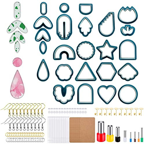 DuzLink Polymer-Ton-Ausstecher-Set für Schmuckherstellung - 142 Ohrringe mit Haken, Biegeringen, Verschlüssen und Karten