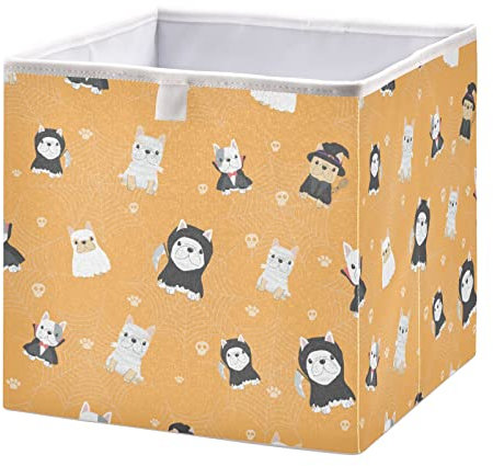 Vnurnrn Bulldog Puppy Halloween Costume Large Capacity Clothes Toy Storage Bag Organizer Open Baskets Nursery Bins with Dual Handles for Home Office