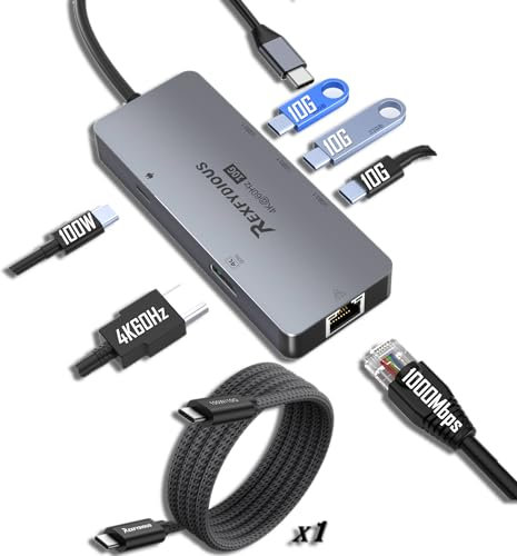 REXFYDIOUS 4K 60Hz 10 Gbps USB C HUB USB C Splitter USB C Verteiler 6in1 USB C Port, 100W PD für Iphone 16 15 MacBook M4 M3 M2 M1 Windows, Android und USB Typ C Gerate (Gray 10G-100W Cable (6in1 Hub))