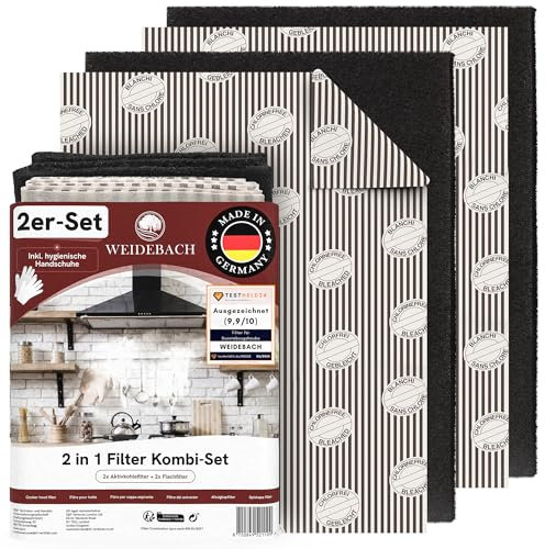 WEIDEBACH 2 in 1 Cooker Hood Combination Filter Set, 57 x 47 cm, Activated Carbon & Grease Filter, 1.2 cm Thick