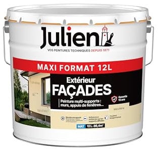 Julien Peinture pour Façades Multi-Supports en phase Aqueuse - Murs extérieurs, appuis de fenêtres, soubassement, gouttières - Meulière 12 L