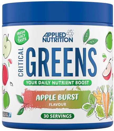 Applied Nutrition Critical Greens Powder and Superfood Blend for Gut Health Energy and Immune Support Vegan Daily Greens Juice Powder (150g - 30 Servings) (Apple Burst)