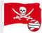 G128 Piraten-Flagge Jolly Roger Schwerter, rote Flagge, 40,6 x 61 cm, ToughWeave-Serie, besticktes 300D-Polyester, besticktes Design, für drinnen und draußen, Messingösen