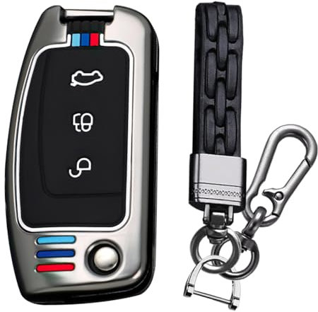 KUNIO Coque de clé - Convient pour Ford Fiesta Focus MK2 C-Max B-Max Eco Sport Escort Tourneo Courier Ecosport - Protection en métal - Étui Porte-clés A - Noir