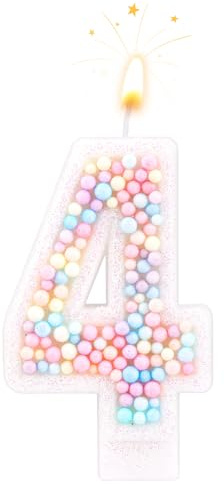 Geburtstagskerzen, Macaron 0-9 Anzahl Kuchenkerzen Glitter Kuchen Topper Dekorationen Zahlenkerze für Hochzeitstag Geburtstag Party (4)