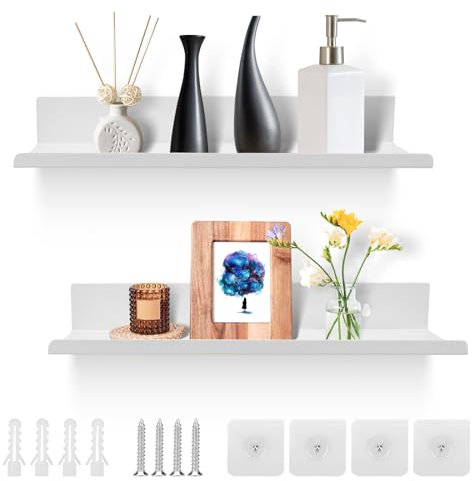 Kigniote White Wall Shelves 30 cm Set of 2,Floating Shelf Metal Self Adhesive Shelves No Drill Shelf Bedroom Shelves for Walls Picture Ledge Shelf Floating Shelves for Bathroom Living Room Kitchen