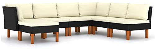 NITCA 7-TLG Rattan Balkonlounge Garten Lounge Set Gartenmöbel Klein Balkonmöbel Sofagarnitur Balkon Gartenlounge Loungemöbel Gartensofa Balkon Sofa Rattan Ecklounge Schwarz
