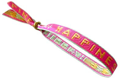 Armband, Hippie, Boho, Ibiza, Stoffarmband, Festival, Freundschaftsarmband mit Aufdruck Happiness