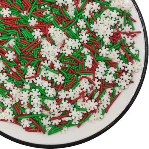 Essbare Weihnachten Schneeflocken Zucker streusel Rot & Grün Jimmies Kuchen Dekoration Cupcake Topper Keksdekorationen tortendeko für Xmas