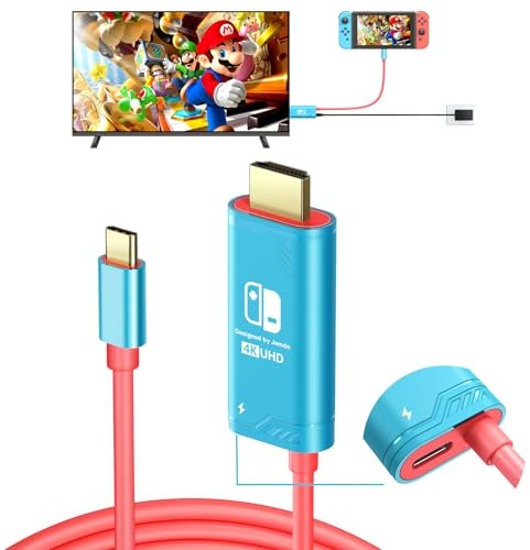 JEMDO Câble de station d'accueil USB C vers HDMI avec port de charge PD100 W, adaptateur de connecteur portable vers TV pour Nintendo Switch NS/OLED only, miroir d'écran 4K @ 30 Hz, 1,2 m, bleu