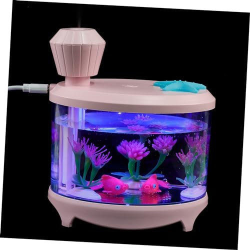 CRILSTYLEO 460ML USB Fish Tank Light Air Humidifier and Purifier Small Pink Air Diffuser for Home and Office Use Creates Mist for Fresh Air and Relaxation