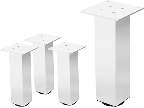 ML-Design Jeu de 4 Pieds de Table I-Design 30 cm, Blanc Brillant, en Acier Laqué Epoxy, Carré, Profil 8x8 cm, Pieds de Meuble Réglables en Hauteur 1-4 cm, Pieds de Support pour Tables Basses, Bancs