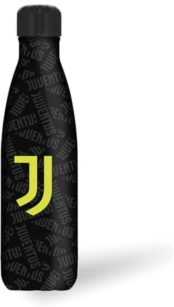 Seven Juventus - Cantimplora térmica, color negro, mantenimiento temperatura hasta 24 h, botella escolar y tiempo libre, niño, fútbol, Negro, Moderno
