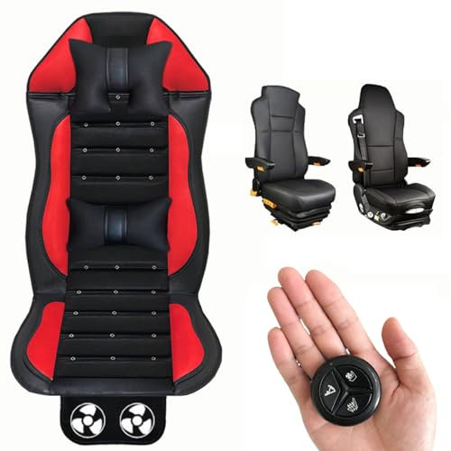 DHsdlpLU Sommerliches 3-in-1-Kühlsitzkissen für 24-V-LKW-Sitzöffnungsmodell, 3D-Embedded-Schalter, Belüftung, Heizung, Taillenmassage für Einteilige Spitze Sitze,Red-Ventilation+Heating