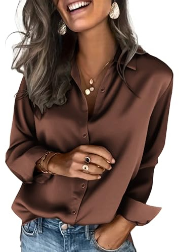Zeagoo Satin Blouses for Women Silk Button Down Shirts Long Sleeve Blouses