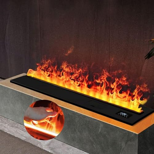 Dekorativer elektrischer Wasserdampf-Kamin-Luftbefeuchter mit 3D-Zerstäubungsflamme, 3 mm ultradünnem Panel, Gebürsteter Edelstahl, ohne Heizung,100cm/39.3in