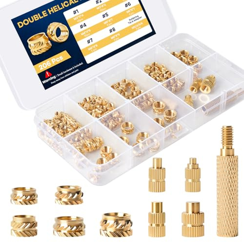 RAYTRUST 206pcs Metric Heat Set Inserts Assortment Kit(M2-6) | Threaded Inserts for Plastic, with Soldering Iron Tips & Adapter, Spiral Knurled Brass Nut for 3D Printing Projects