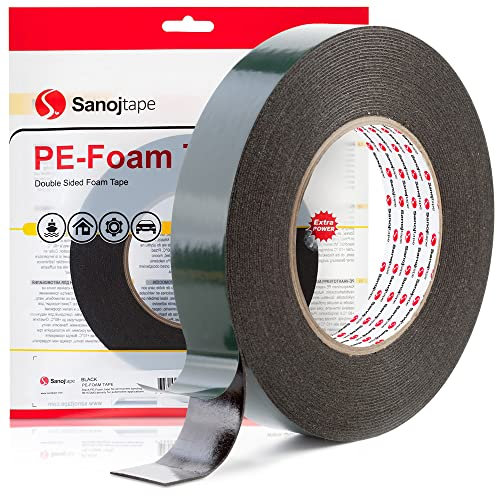 Sanojtape Doppelseitiges Klebeband Extra Stark Schwarz 25mm x 10m Universal Montageband 1mm Dicke Schaumstoff Karosseriekleber Tape Starker Kleber