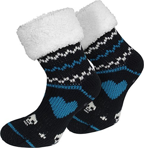 normani Damen Hausschuhe/Haussocken mit flauschigem Innenfutter Farbe Norweger/Skulls Größe 40/44