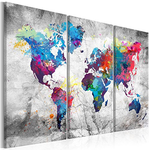 B&D XXL - Wandbilder XXL Weltkarte 120x80 cm Vlies Leinwandbild 3 Teilig Kunstdruck modern Wandbilder XXL Wanddekoration Design Wand Bild - Abstrakt bunt Landkarte Reise k-A-0179-b-h