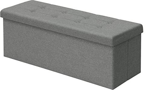 WOLTU Sitzbank mit Stauraum 110cm, Truhe mit stauraum 118L Faltbar, Sitztruhe Sitzbox Aufbewahrungsbox klappbare, Bettbank Schlafzimmer, belastbar bis 300 kg, aus Leinen, Hellgrau