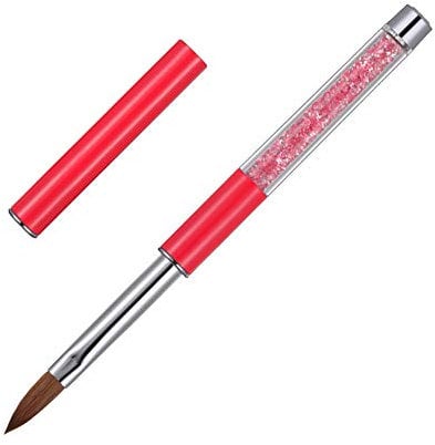 1Pc Acrylic Nail Art Brush Pink Rhinestone Handle Konlinsky Sable Hair Nail Pen Tool #10 (10#, Pink)
