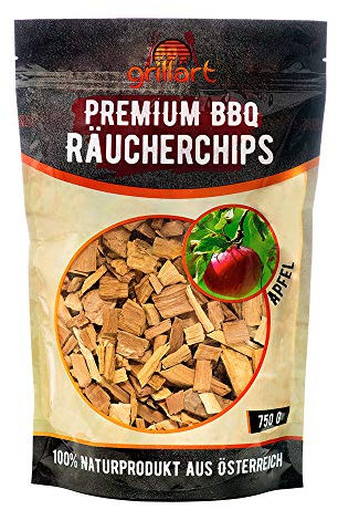 grillart® XL Premium Räucherchips Apfel für das besondere Raucharoma - sehr rauchaktives Räucherholz/Holzhackschnitzel - Natürliches Alpenholz- 750g
