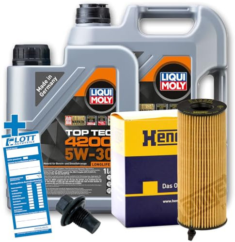Ölwechsel Set Inspektion 6L Liqui Moly Top Tec 4200 5W-30 Öl Motoröl + HENGST Ölfilter + Öl Ablassschraube Verschlusssschraube