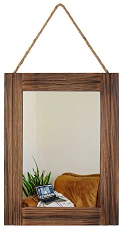 Emaison Rustikaler Wandspiegel mit Holzrahmen, 40,6 x 30,5 cm, mit Seil zum Aufhängen, für Eingangsbereich, Schlafzimmer, Badezimmer, Kommode, Braun