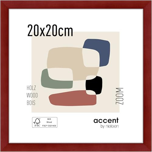 accent by nielsen Bilderrahmen, 20 x 20 cm, Holz, Rot, Fotorahmen zum Auftstellen und Aufhängen im Hoch- & Querformat, Echtglas, Zoom