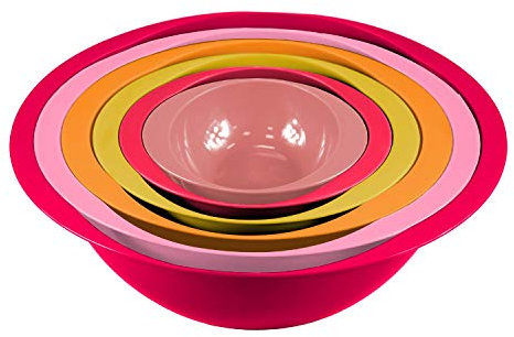 Colourful 6PC Nesting Plastic Mixing Bowls Set with Easy Grip Handles: 5.7L, 3.8L, 2.4L, 1.4L, 710ml & 295ml - Style 5
