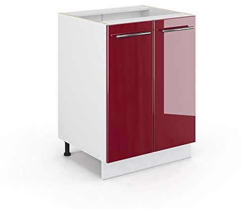 Vicco Mueble bajo de Cocina Fame-Line, Rojo Burdeos Alto Brillo/Blanco, 60 cm sin encimera