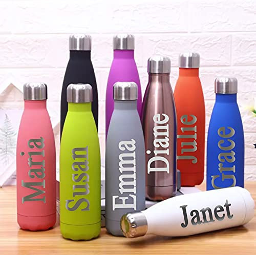 Paul Clover 500ML/ 17oz Personalised Engraved Insulated Water Bottle - for Workouts, Gym, Office, School, Hiking - Stainless Steel - Glossy Finish - Choice of Colours - Includes Carabiner Carry Clip