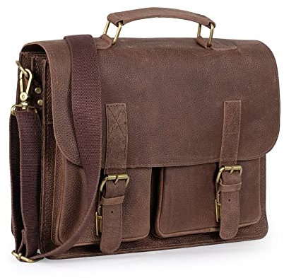 Jahn-Tasche Kompakte Aktentasche Businesstasche Größe M aus Büffel-Leder im Vintage-Style, Braun, für Damen und Herren, 410-n