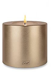Qult Farluce Trend • Farbe Cremegold • ∅10cm Höhe 8 cm • Teelichthalter in Kerzenform • Kunststoffkerze in Kerzenoptik • Mit Teelichteinsatz • inkl. 1 TLM16 Maxilight Teelicht (für ∅10&12cm)