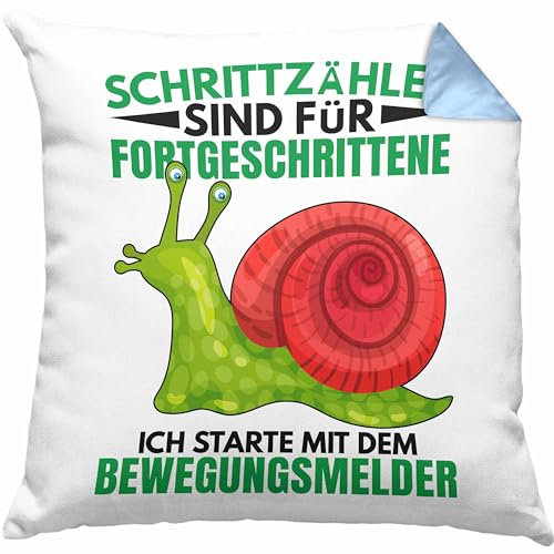 Trendation Lustiger Schnecken Spruch Kissen mit Füllung 40x40 Geschenk Humor Witzige Sprüche (Blau)