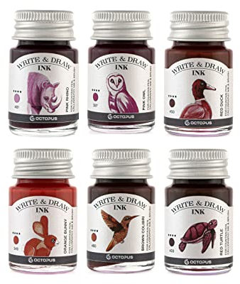 Octopus Write and Draw Ink Set DESERT, wasserfeste Tinte zum Schreiben und Zeichnen, Kalligraphietinte, Zeichentusche für Füllhalter, 6x10 ml