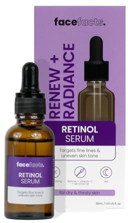 Face Facts Renewing Facial Night Serum; Sanftes Retinol (Vitamin A), feuchtigkeitsspendendes Reisprotein und aufhellendes Vitamin C, erneuert und beleuchtet; zielt auf feine Linien und unebenen
