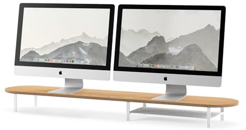Woodcessories Monitorständer Holz 2 Monitore Eiche - Ergonomisch Schreibtisch Monitorerhöhung / Bildschirmerhöhung mit Ablage 115 x 22 x 10 cm