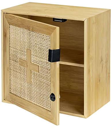 WENKO Allegre Armoire à médicaments verrouillable en Bambou et rotin tressé Style bohème avec Fixations 30 x 30 x 17,8 cm Naturel